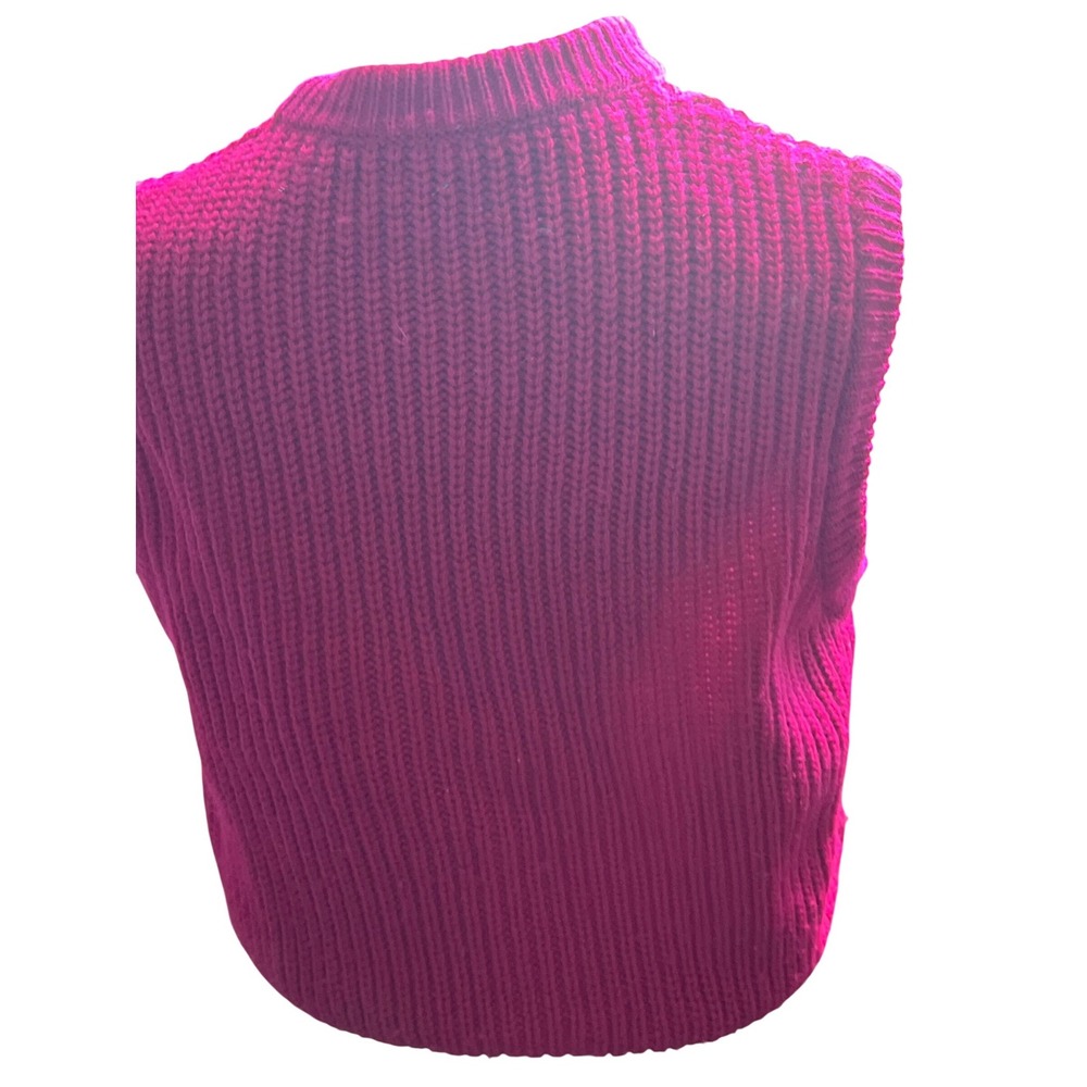 Vintage Benetton Magenta Burgundy Ribbed Knit Cardigan Vest Made in Italy V-Neck - Picture 3 of 6